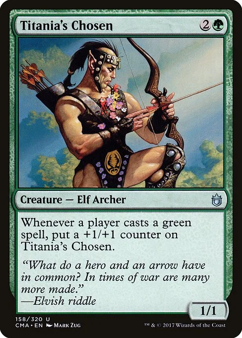 Titania's Chosen, carta Magic di tipo Creature — Elf Archer illustrata da Mark Zug