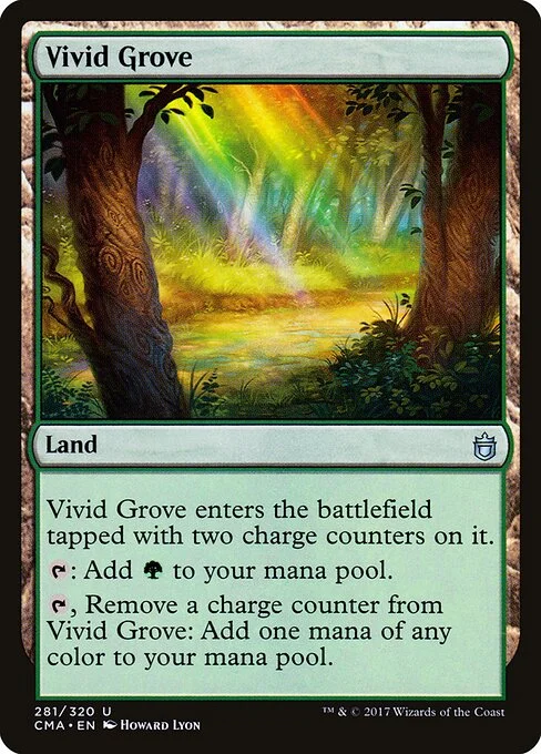 Vivid Grove, carta Magic di tipo Land illustrata da Howard Lyon