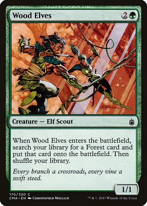 Wood Elves, carta Magic di tipo Creature — Elf Scout illustrata da Christopher Moeller
