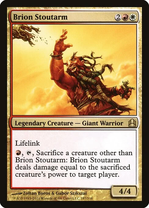Brion Stoutarm, carta Magic di tipo Legendary Creature — Giant Warrior illustrata da Zoltan Boros & Gabor Szikszai