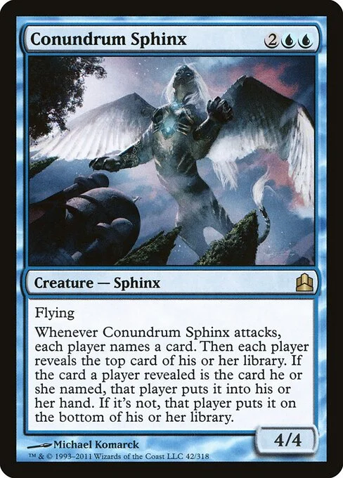 Conundrum Sphinx, carta Magic di tipo Creature — Sphinx illustrata da Michael Komarck
