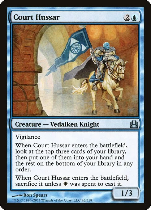 Court Hussar, carta Magic di tipo Creature — Vedalken Knight illustrata da Ron Spears
