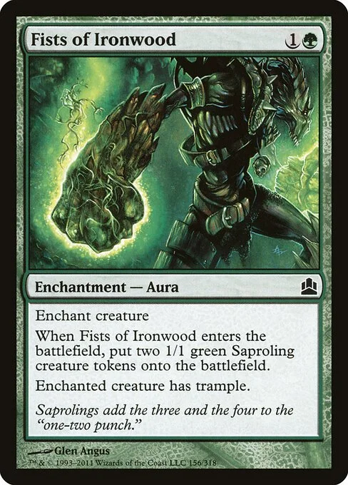 Fists of Ironwood, carta Magic di tipo Enchantment — Aura illustrata da Glen Angus