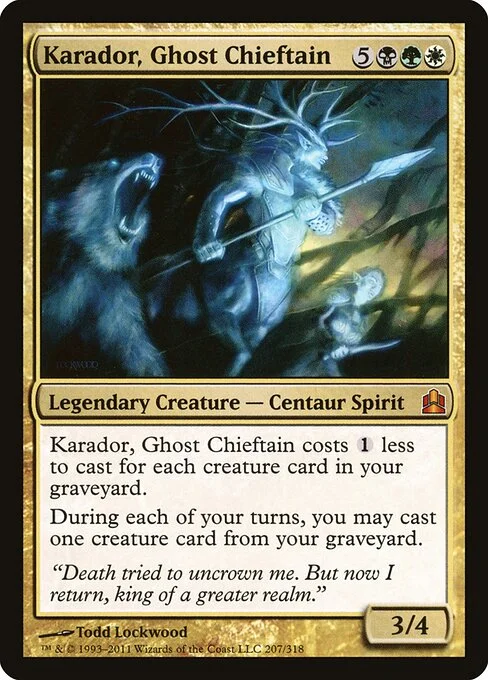 Karador, Ghost Chieftain, carta Magic di tipo Legendary Creature — Centaur Spirit illustrata da Todd Lockwood