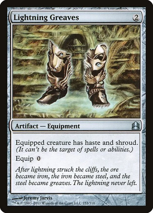 Lightning Greaves, carta Magic di tipo Artifact — Equipment illustrata da Jeremy Jarvis