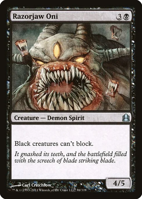 Razorjaw Oni, carta Magic di tipo Creature — Demon Spirit illustrata da Carl Critchlow
