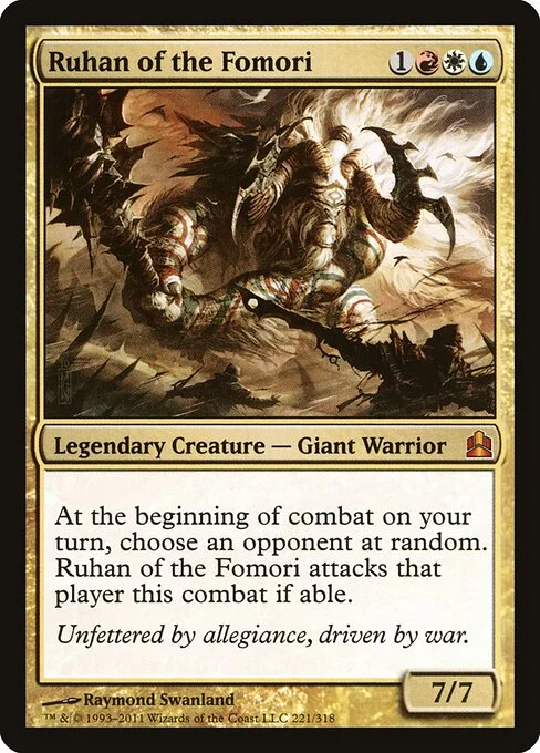 Ruhan of the Fomori, carta Magic di tipo Legendary Creature — Giant Warrior illustrata da Raymond Swanland