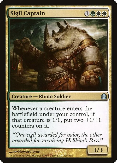 Sigil Captain, carta Magic di tipo Creature — Rhino Soldier illustrata da Howard Lyon