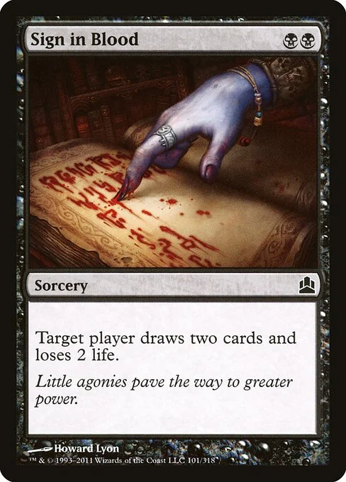 Sign in Blood, carta Magic di tipo Sorcery illustrata da Howard Lyon