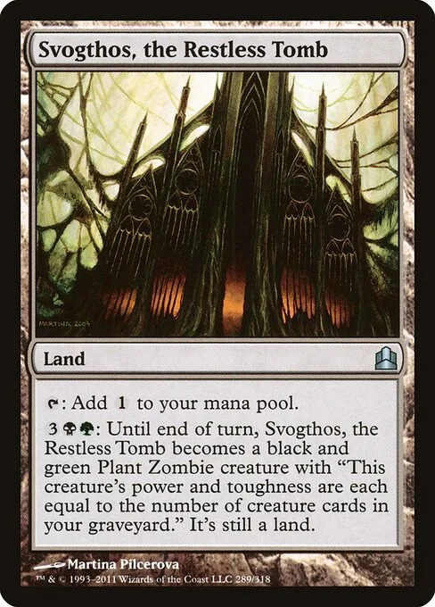 Svogthos, the Restless Tomb, carta Magic di tipo Land illustrata da Martina Pilcerova