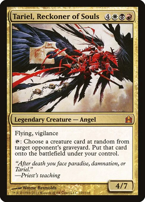 Tariel, Reckoner of Souls, carta Magic di tipo Legendary Creature — Angel illustrata da Wayne Reynolds