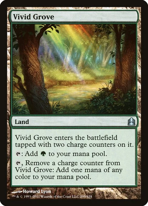 Vivid Grove, carta Magic di tipo Land illustrata da Howard Lyon