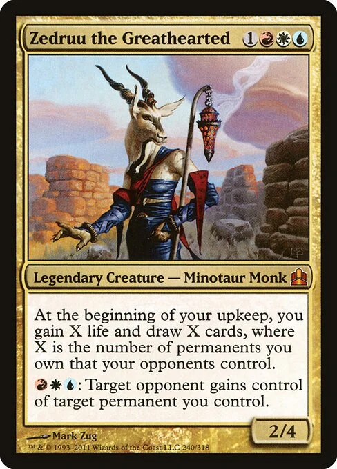 Zedruu the Greathearted, carta Magic di tipo Legendary Creature — Minotaur Monk illustrata da Mark Zug