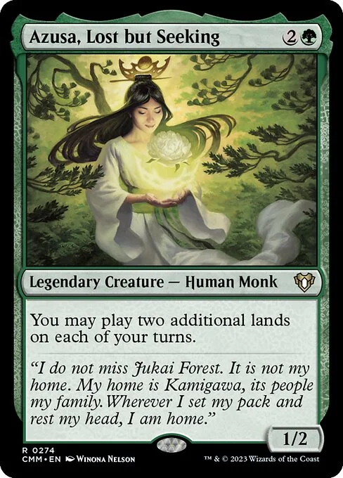 Azusa, Lost but Seeking, carta Magic di tipo Legendary Creature — Human Monk illustrata da Winona Nelson