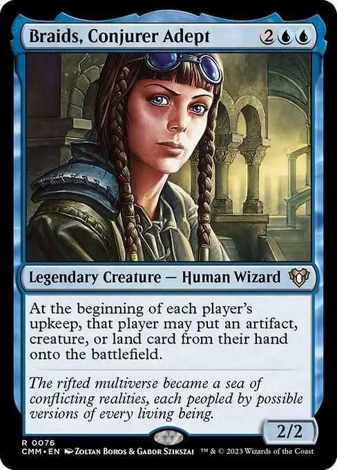 Braids, Conjurer Adept, carta Magic di tipo Legendary Creature — Human Wizard illustrata da Zoltan Boros & Gabor Szikszai