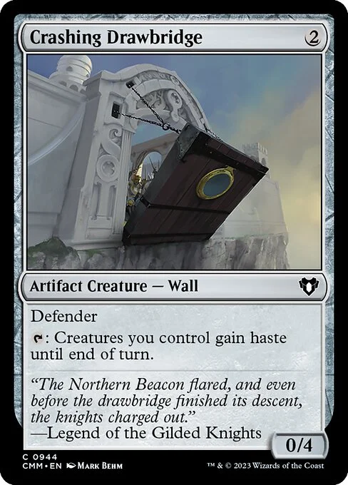 Crashing Drawbridge, carta Magic di tipo Artifact Creature — Wall illustrata da Mark Behm
