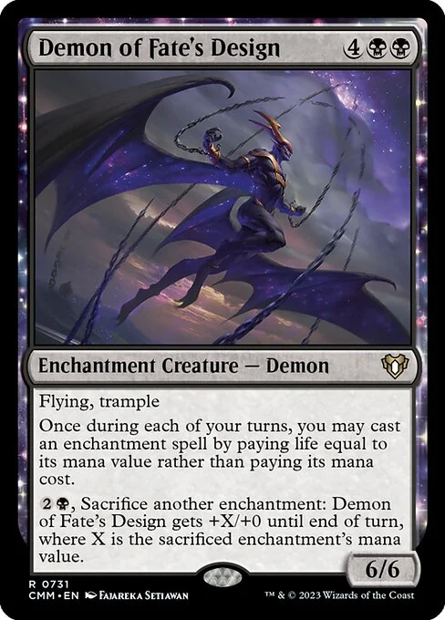 Demon of Fate's Design, carta Magic di tipo Enchantment Creature — Demon illustrata da Fajareka Setiawan