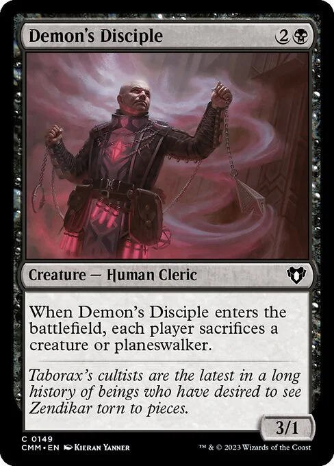 Demon's Disciple, carta Magic di tipo Creature — Human Cleric illustrata da Kieran Yanner