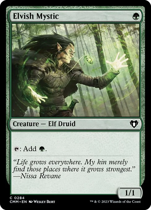 Elvish Mystic, carta Magic di tipo Creature — Elf Druid illustrata da Wesley Burt