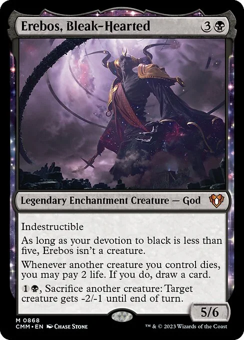 Erebos, Bleak-Hearted, carta Magic di tipo Legendary Enchantment Creature — God illustrata da Chase Stone
