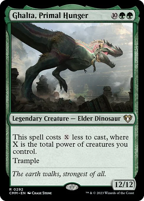 Ghalta, Primal Hunger, carta Magic di tipo Legendary Creature — Elder Dinosaur illustrata da Chase Stone