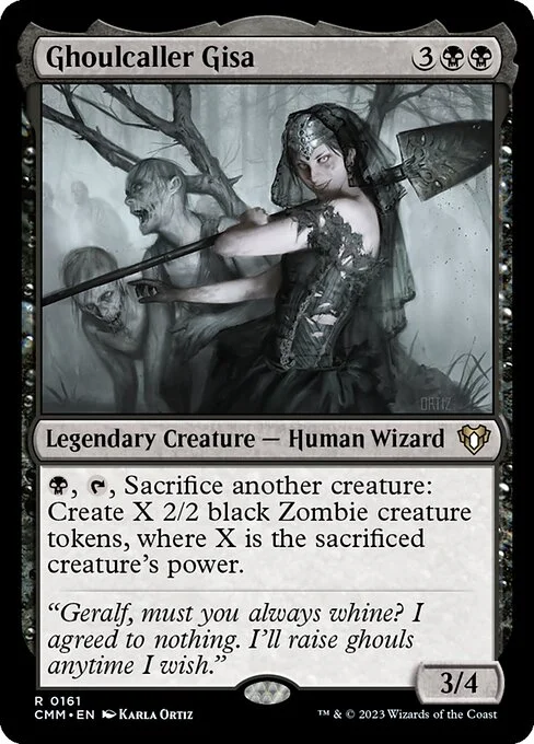 Ghoulcaller Gisa, carta Magic di tipo Legendary Creature — Human Wizard illustrata da Karla Ortiz