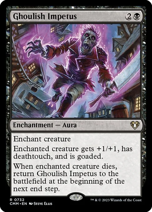 Ghoulish Impetus, carta Magic di tipo Enchantment — Aura illustrata da Steve Ellis
