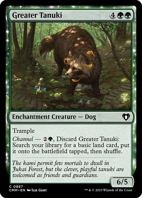 Greater Tanuki, carta Magic di tipo Enchantment Creature — Dog illustrata da Ilse Gort