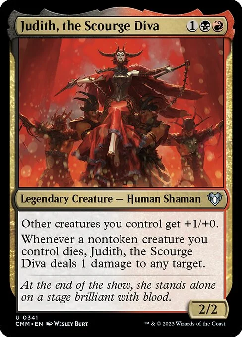 Judith, the Scourge Diva, carta Magic di tipo Legendary Creature — Human Shaman illustrata da Wesley Burt