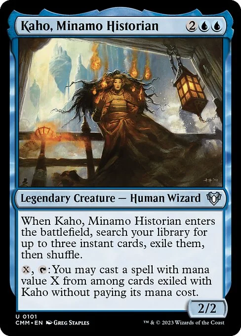 Kaho, Minamo Historian, carta Magic di tipo Legendary Creature — Human Wizard illustrata da Greg Staples