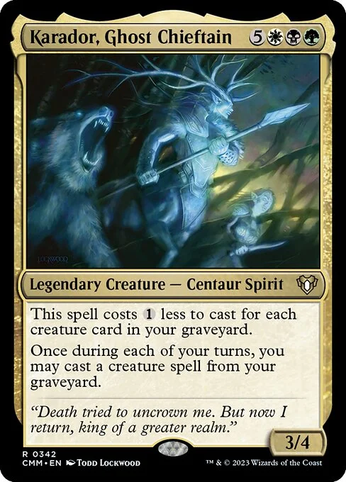 Karador, Ghost Chieftain, carta Magic di tipo Legendary Creature — Centaur Spirit illustrata da Todd Lockwood