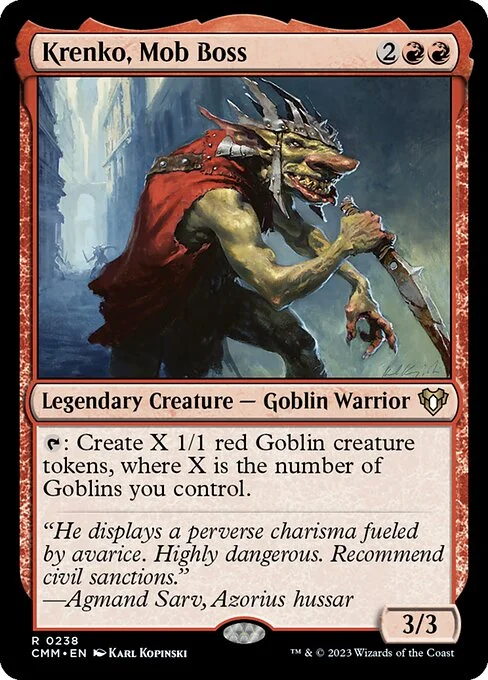 Krenko, Mob Boss, carta Magic di tipo Legendary Creature — Goblin Warrior illustrata da Karl Kopinski