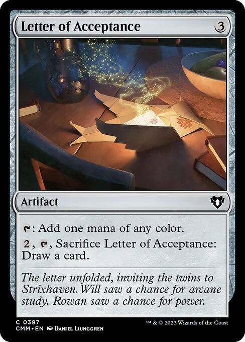 Letter of Acceptance, carta Magic di tipo Artifact illustrata da Daniel Ljunggren