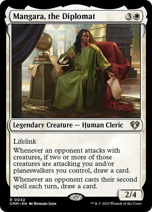 Mangara, the Diplomat, carta Magic di tipo Legendary Creature — Human Cleric illustrata da Howard Lyon