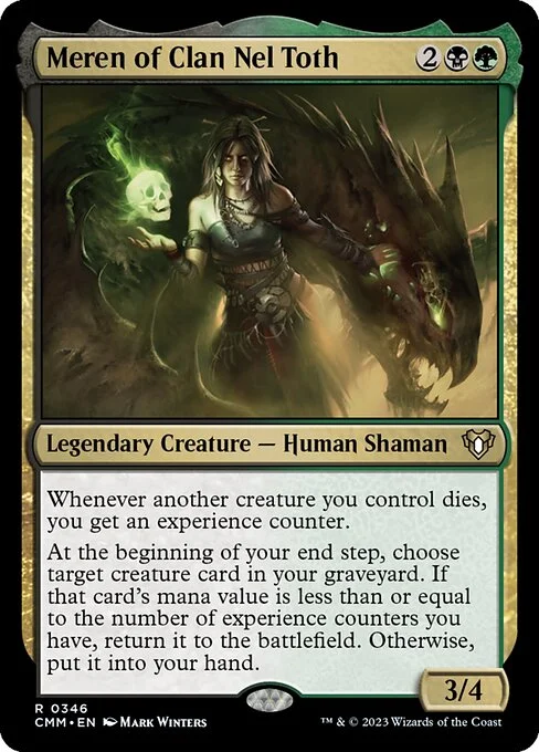 Meren of Clan Nel Toth, carta Magic di tipo Legendary Creature — Human Shaman illustrata da Mark Winters