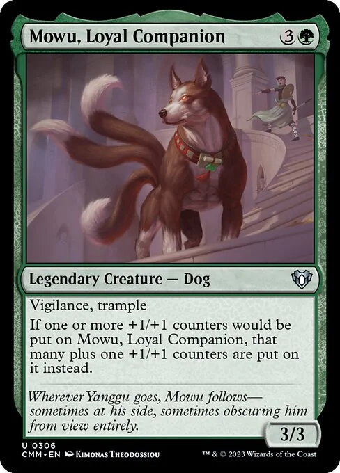 Mowu, Loyal Companion, carta Magic di tipo Legendary Creature — Dog illustrata da Kimonas Theodossiou
