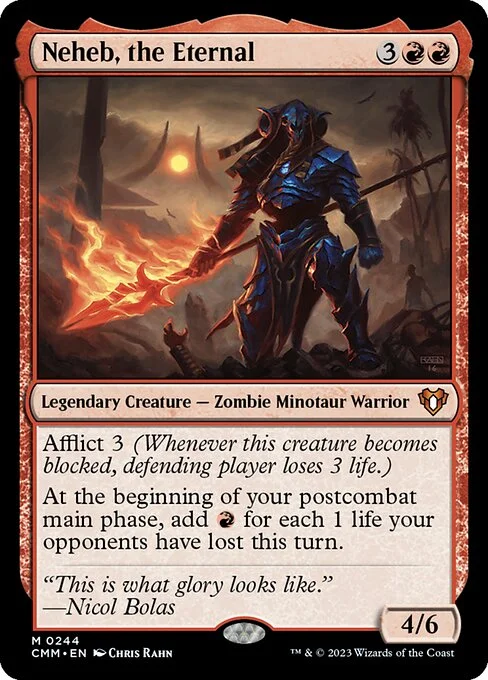 Neheb, the Eternal, carta Magic di tipo Legendary Creature — Zombie Minotaur Warrior illustrata da Chris Rahn