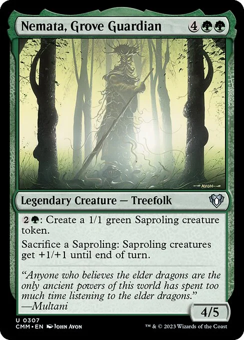 Nemata, Grove Guardian, carta Magic di tipo Legendary Creature — Treefolk illustrata da John Avon