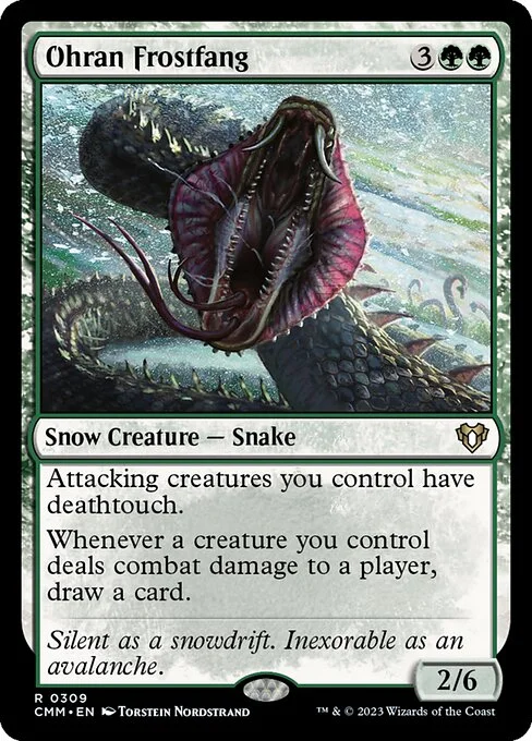 Ohran Frostfang, carta Magic di tipo Snow Creature — Snake illustrata da Torstein Nordstrand