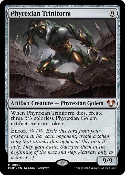 Phyrexian Triniform, carta Magic di tipo Artifact Creature — Phyrexian Golem illustrata da Adam Paquette