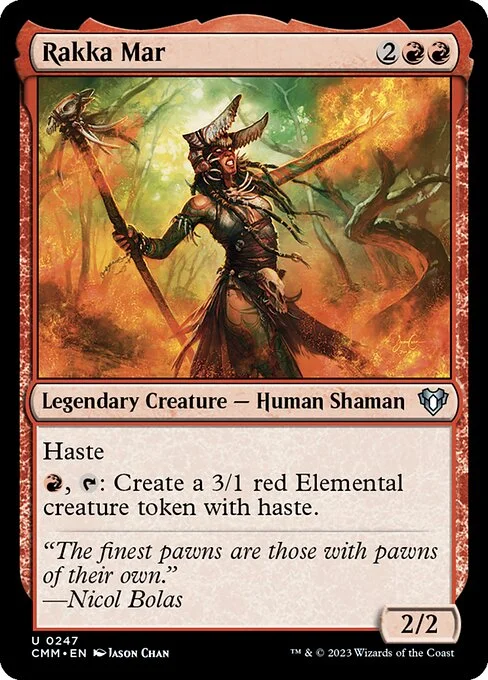Rakka Mar, carta Magic di tipo Legendary Creature — Human Shaman illustrata da Jason Chan