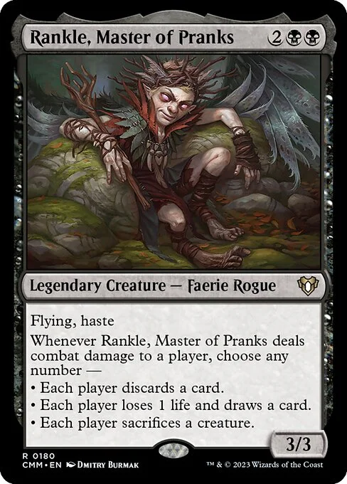 Rankle, Master of Pranks, carta Magic di tipo Legendary Creature — Faerie Rogue illustrata da Dmitry Burmak