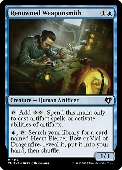 Renowned Weaponsmith, carta Magic di tipo Creature — Human Artificer illustrata da Eric Deschamps