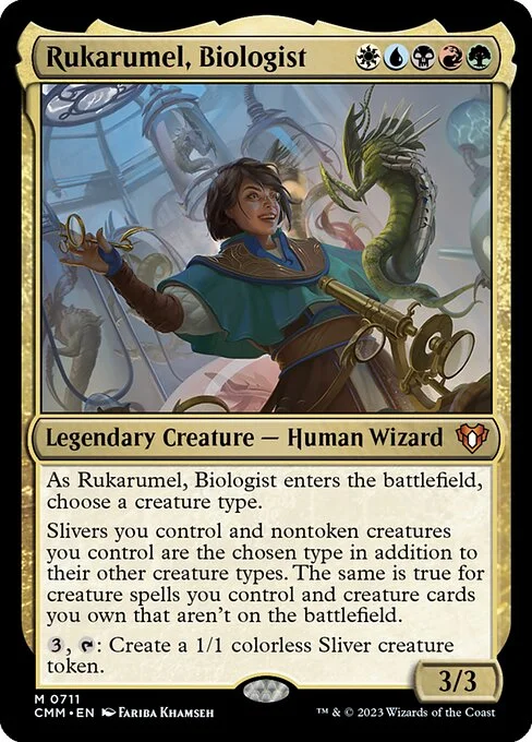 Rukarumel, Biologist, carta Magic di tipo Legendary Creature — Human Wizard illustrata da Fariba Khamseh