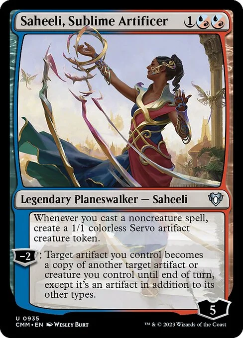 Saheeli, Sublime Artificer, carta Magic di tipo Legendary Planeswalker — Saheeli illustrata da Wesley Burt