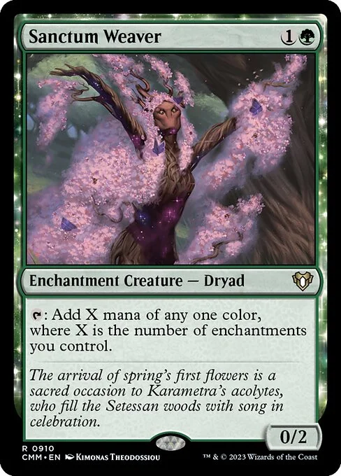 Sanctum Weaver, carta Magic di tipo Enchantment Creature — Dryad illustrata da Kimonas Theodossiou