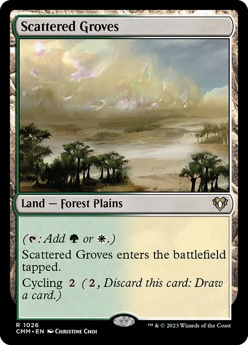 Scattered Groves, carta Magic di tipo Land — Forest Plains illustrata da Christine Choi