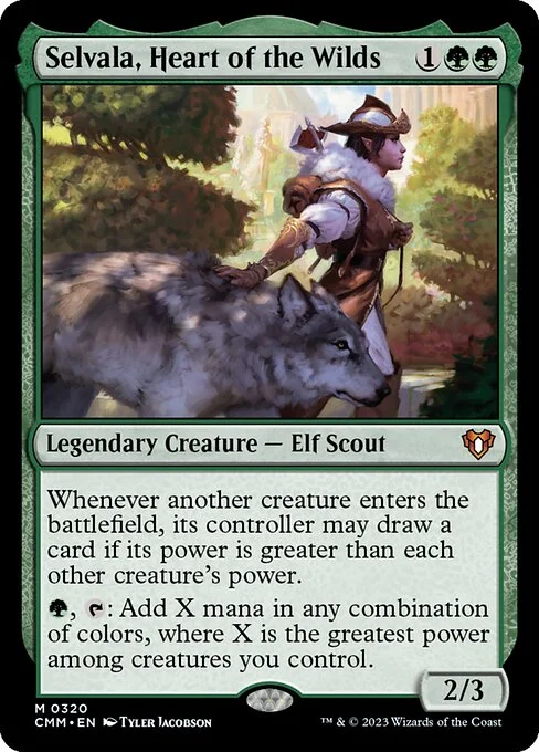Selvala, Heart of the Wilds, carta Magic di tipo Legendary Creature — Elf Scout illustrata da Tyler Jacobson