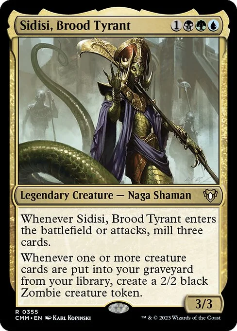Sidisi, Brood Tyrant, carta Magic di tipo Legendary Creature — Snake Shaman illustrata da Karl Kopinski