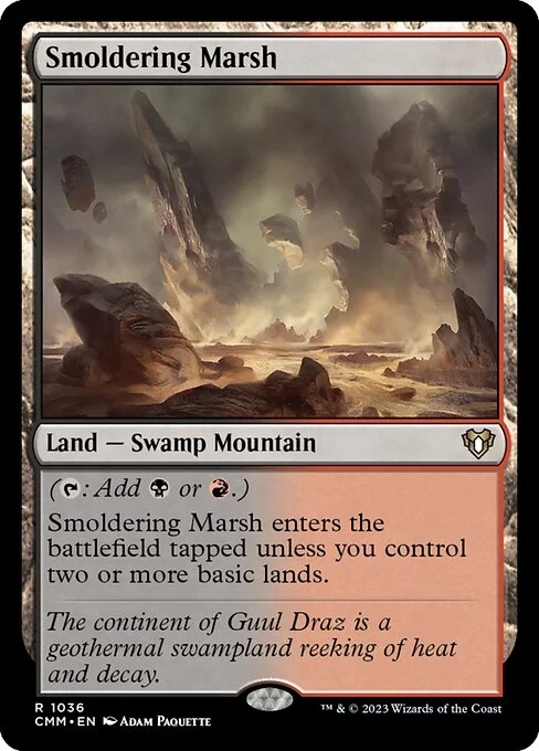 Smoldering Marsh, carta Magic di tipo Land — Swamp Mountain illustrata da Adam Paquette